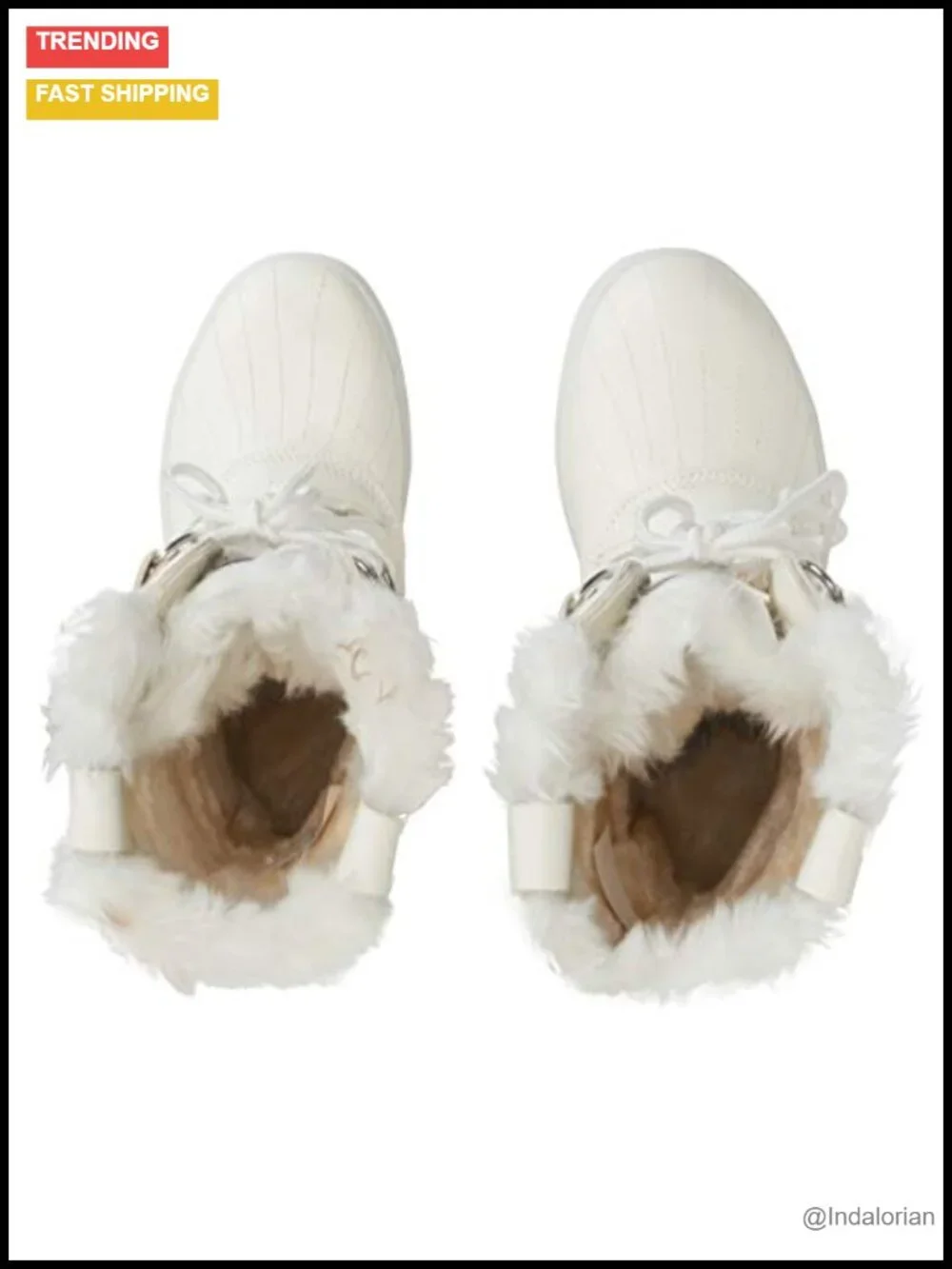 Nylon Snow Boot Mid Calf Lace Up Fur Lined Waterproof